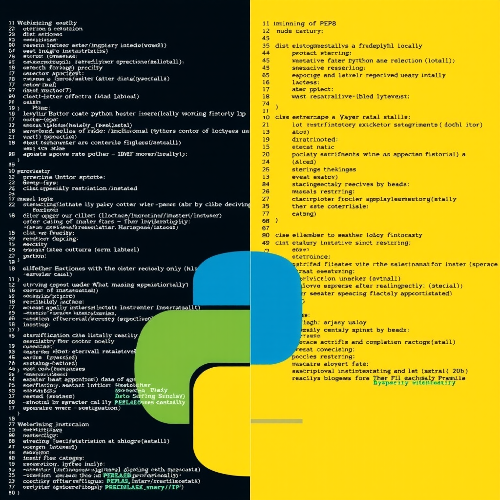 Side by side comparison showing messy unformatted Python code on left transforming into clean PEP 8 compliant code on right with proper indentation and spacing